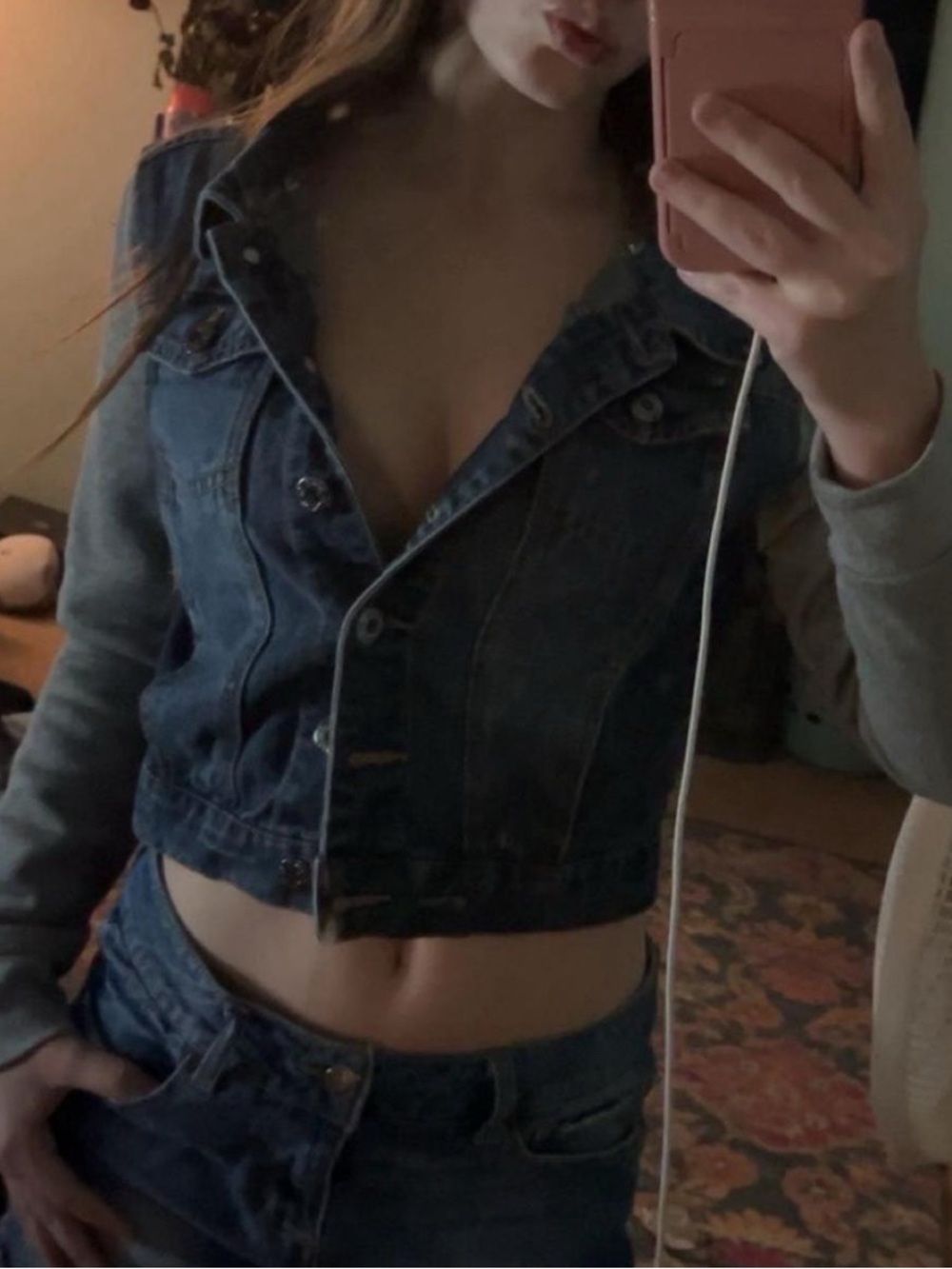 Ci Sono cropped Blue Denim Jacket with Contrast Stitching
